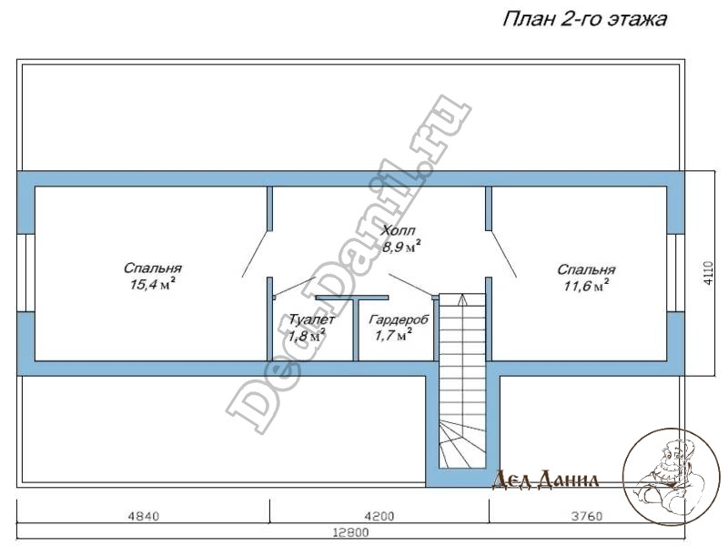 План 2 этажа каркасного дома с мансардой 137,3 м2