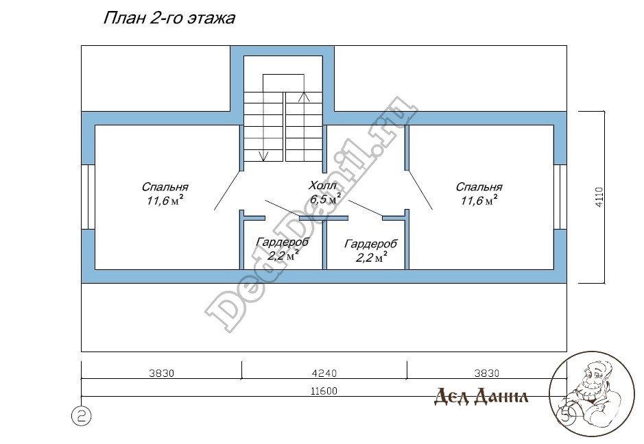 План 2 этажа каркасного дома с мансардой до 100 м2