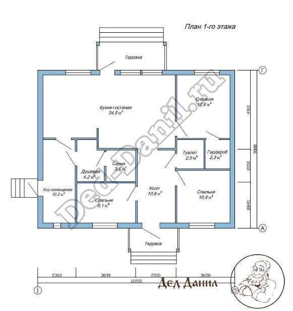 План одноэтажного каркасного дома от 100 м2